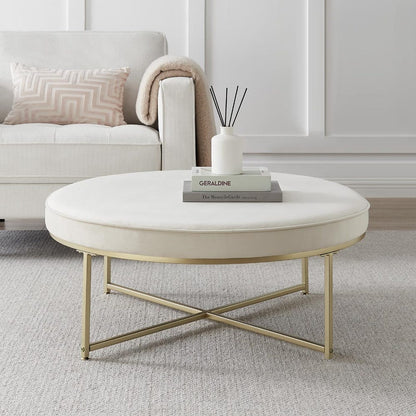 Round Gold Look Frame Pouffe - Ecru - DUSK