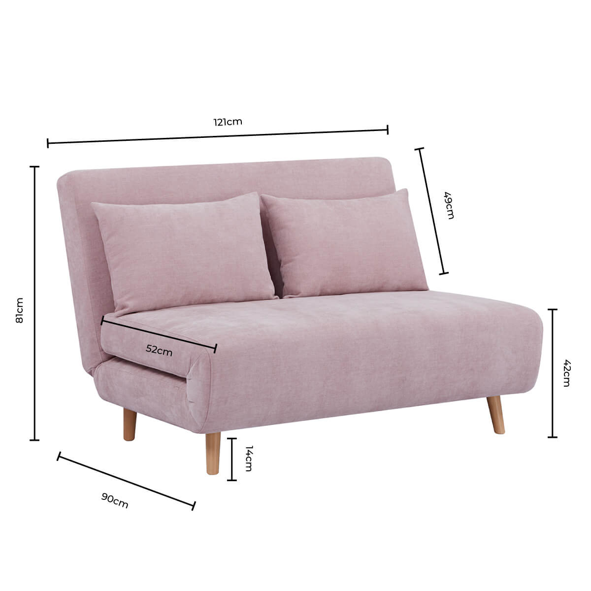 Seattle Double Click Clack Sofa Bed - Pale Pink - DUSK