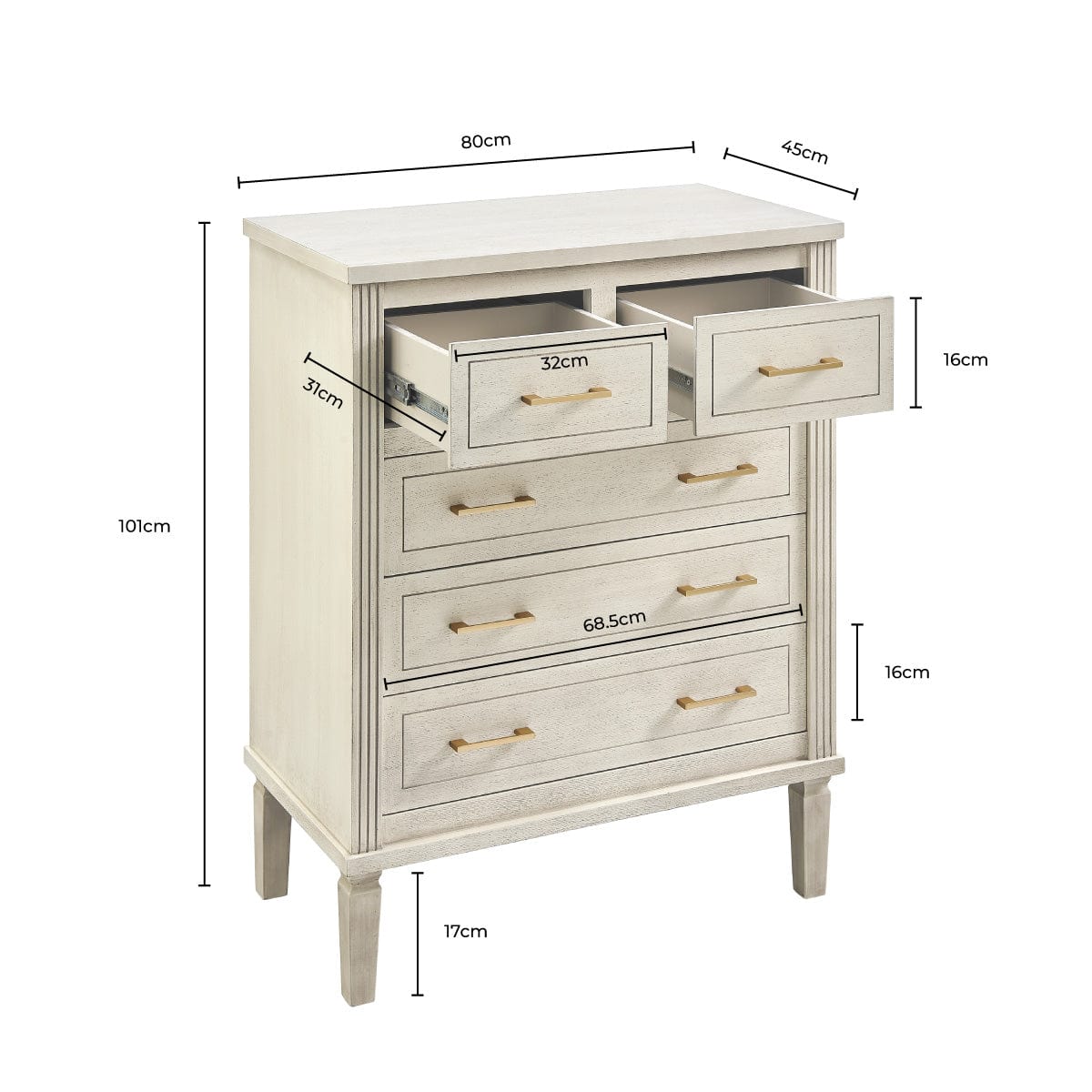 Sienna 5 Drawer Chest - Natural/Gold - DUSK