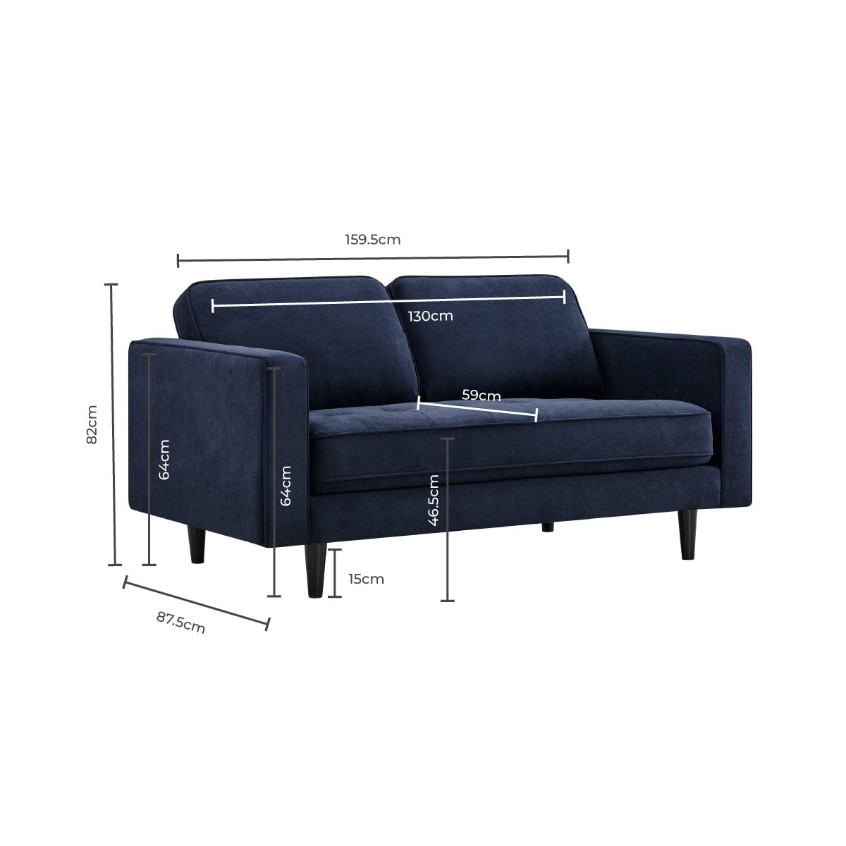 Sloane 2 Seater Sofa - Dark Navy - DUSK