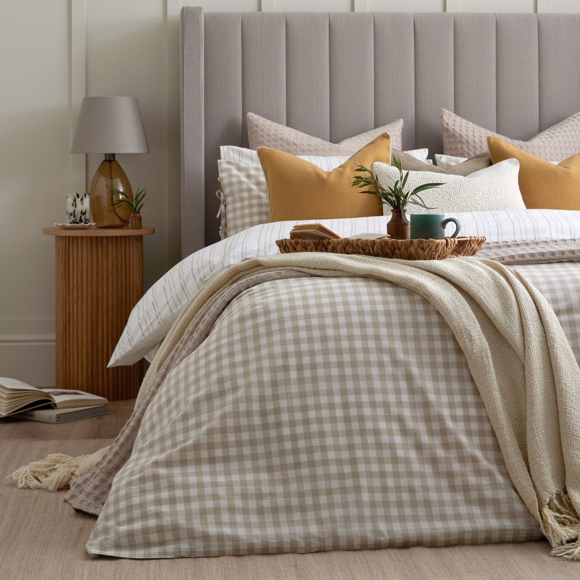 Tuscany Gingham Duvet Cover & Pillowcase Set - Natural - DUSK