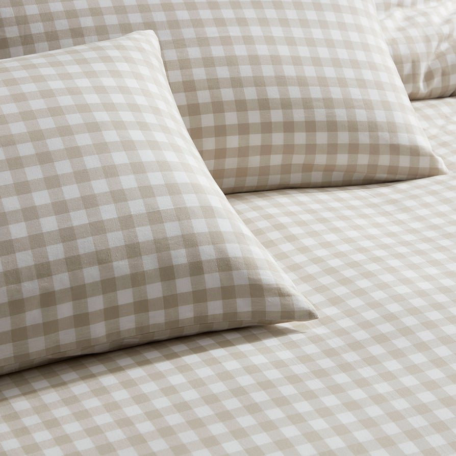 Tuscany Gingham Duvet Cover & Pillowcase Set - Natural - DUSK