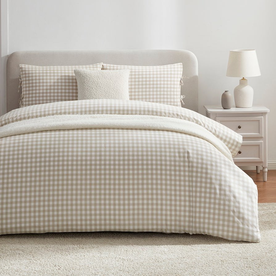 Tuscany Gingham Duvet Cover & Pillowcase Set - Natural - DUSK