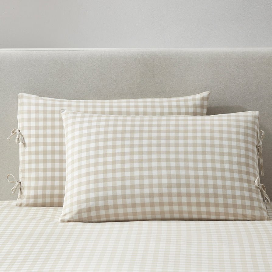 Tuscany Gingham Duvet Cover & Pillowcase Set - Natural - DUSK