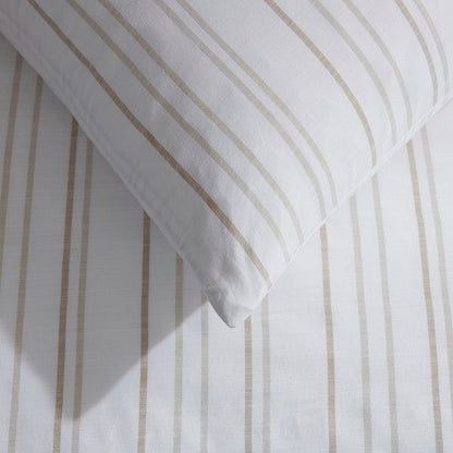 Valencia Tie Side Stripe Duvet Cover & Pillowcase Set - Natural - DUSK