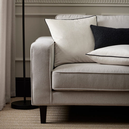 Velvet Sofa Cushion Cover - Off White Contrast Black Piping - DUSK