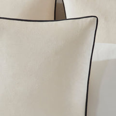 Velvet Sofa Cushion Cover - Off White Contrast Black Piping - DUSK